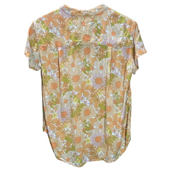 Piyama Orange Floral Buttoned Sleepwear Top Size XS - Picture 2 of 5
